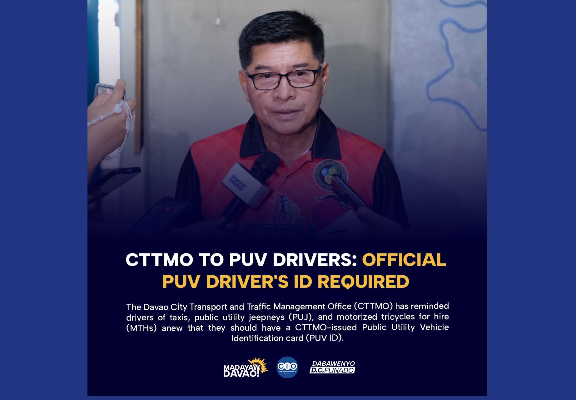 CTTMO TO PUV DRIVERS: OFFICIAL PUV DRIVER’S ID REQUIRED